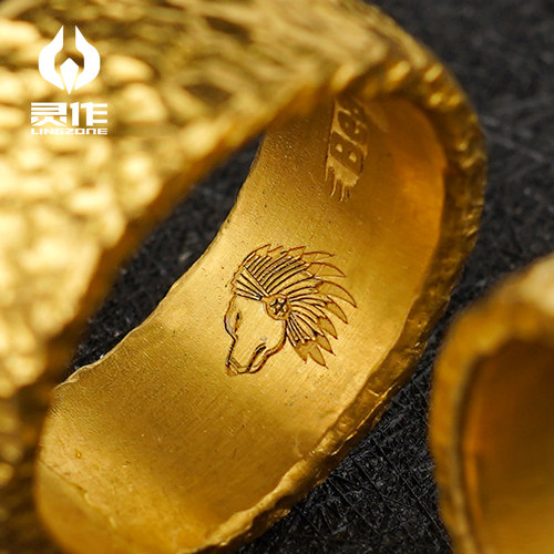 灵作银饰 狗熊爸24K金锤纹纹理戒指纯手工制作指环个性时尚 - 图1