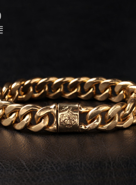 纯银18K金古巴大气粗犷风手链