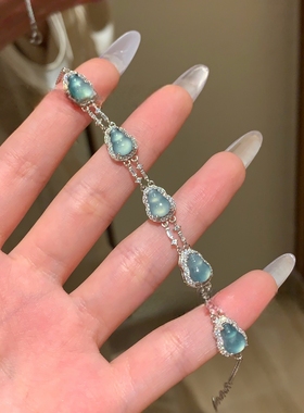 天然蓝水翡翠危料葫芦手链纯银s925国潮风爆闪精致高级链条轻奢