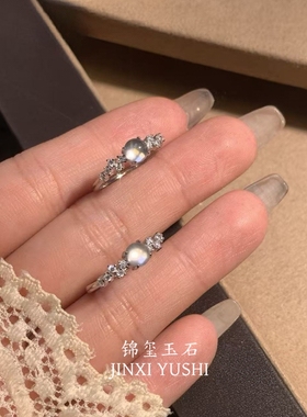 天然水沫玉高冰玉石戒指S925银镶嵌简约个性时尚小众感食指环精致