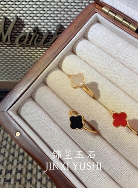 s925纯银四叶草玛瑙戒指耳钉手链小众设计感高级食指戒开口精致