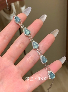 新款天然蓝水翡翠危料葫芦手链纯银s925国潮风爆闪精致高级轻奢