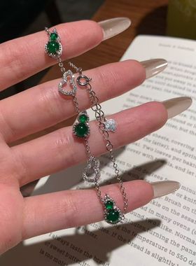 天然危料翡翠阳绿葫芦手链s925纯银镶嵌时尚百搭气质优雅女款礼物