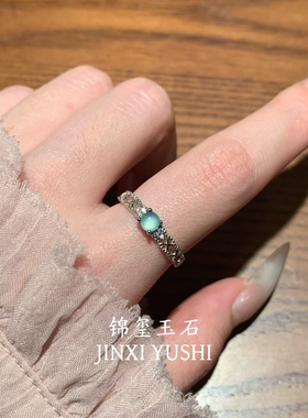 天然危料蓝水翡翠戒指s925纯银新中式国风小众玉石开口戒