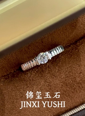 双层罗缎条纹莫桑石戒指小众高级感925银镶50分钻戒爆闪时尚