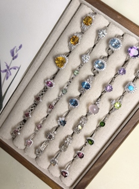 上新！多款天然水晶碧玺托帕绿松石S925纯银戒指开口精致一物一拍