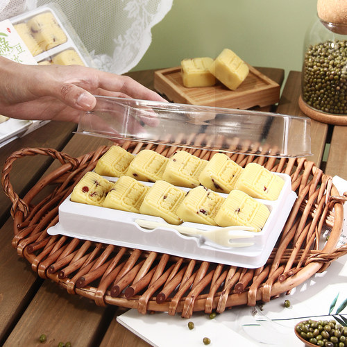 绿豆糕包装盒10粒装透明梯形凤梨酥樱花中式糕点冰糕带叉打包盒子 - 图2