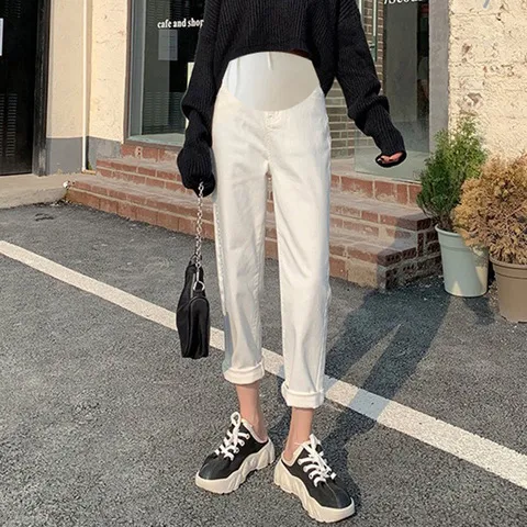 春秋季打底裤子老爹裤2025长裤孕妇米白色宽松直筒外穿韩版牛仔裤,淘宝优惠券,粉丝福利购,淘宝优惠卷