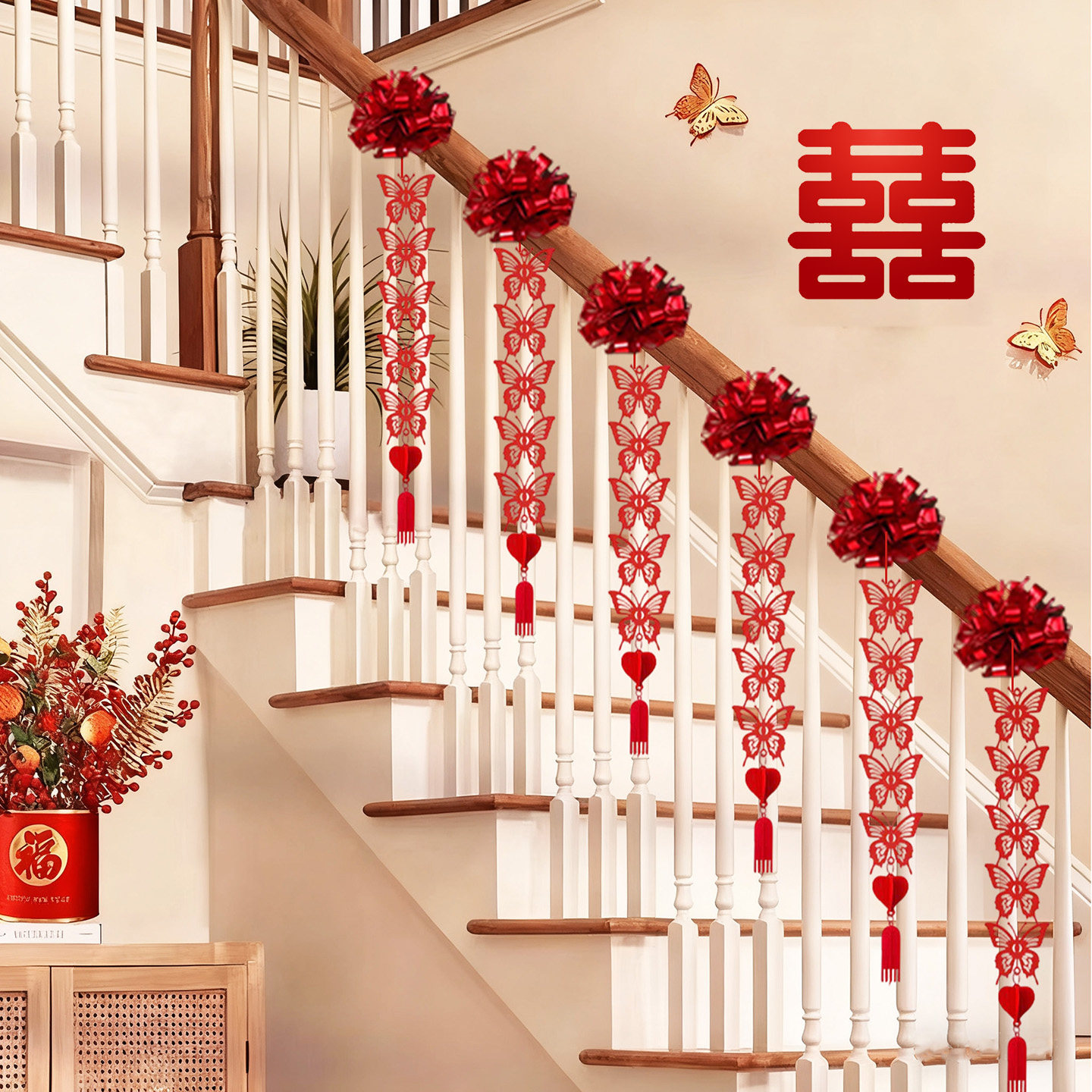 结婚楼梯扶手装饰婚房布置套餐拉花气球护栏扶梯栏杆结婚用品大全,淘宝优惠券,粉丝福利购,淘宝优惠卷