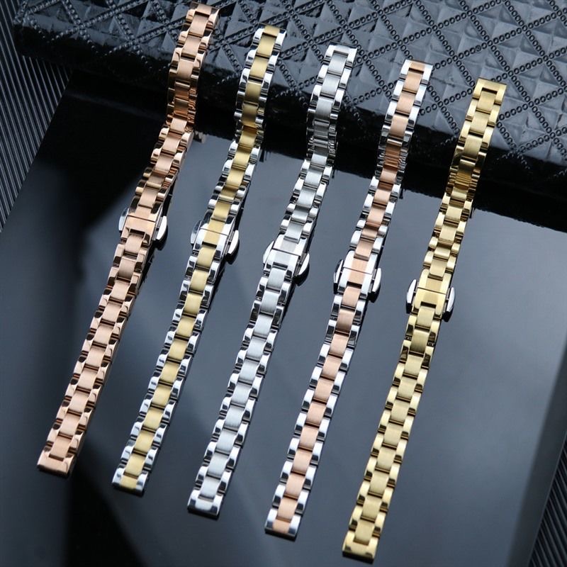 不锈钢3株手表带配蝴蝶扣适用小绿表小方糖真空电镀实心精钢表带 - 图1
