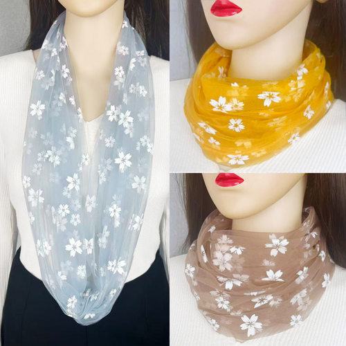 女士糖果色网纱防晒护颈套头小围脖薄款脖子套遮颈纹百搭丝巾纱巾 - 图0