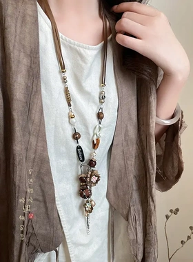 波西米亚风复古民族长款吊坠毛衣链女小众装饰项链