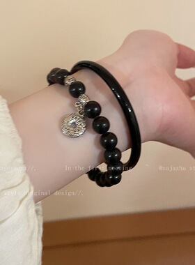 黑色串珠手镯手链套装女生2024年新款复古禅意情侣闺蜜手串手饰品