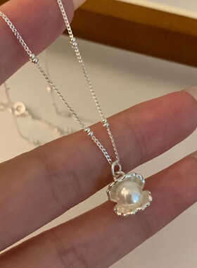 银色贝壳珍珠项链女轻奢华ins小众感百搭颈链送女友生日礼物