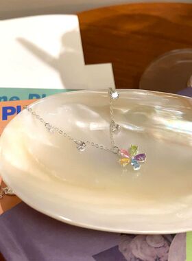 韩系ins风多巴胺彩色闪锆花朵吊坠项链女高级感颈链锁骨链choker