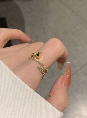 超闪轻奢满钻多层钉子戒指女ins潮高级感冷淡风开口戒子个性指环