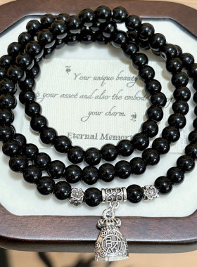 复古双层叠戴高颜值精致ins风配饰墨锁冰川串珠手链