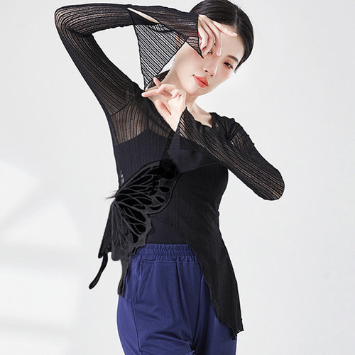 古典舞演出服新款舞蹈纱衣女蝴蝶蕾丝上衣现代中国舞形体练功服装 - 图2