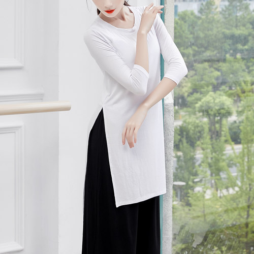 现代舞练功服女成人中长款古典舞中国舞蹈上衣开叉形体服舞蹈服装 - 图1