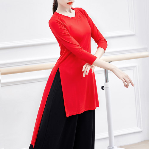 现代舞练功服女成人中长款古典舞中国舞蹈上衣开叉形体服舞蹈服装 - 图0