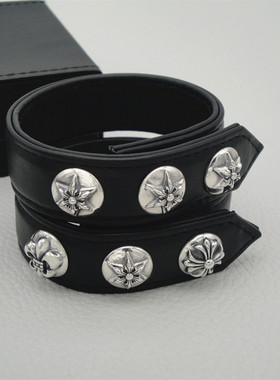 时尚十字架童军花皮革纯银手镯