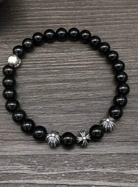 S925银手链时尚欧美十字花珠手串