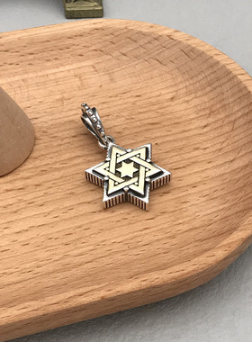 S925纯银吊坠时尚个性复古幸运六芒星项坠男女士项链挂饰欧美潮饰