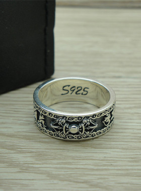 纯银戒指复古六字箴言时尚潮饰