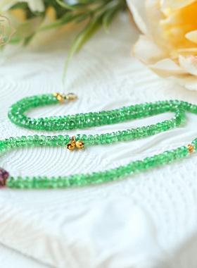 顽石灵 钻石级春意盎然高净度莎弗莱石榴石项链配18K金设计W1-347