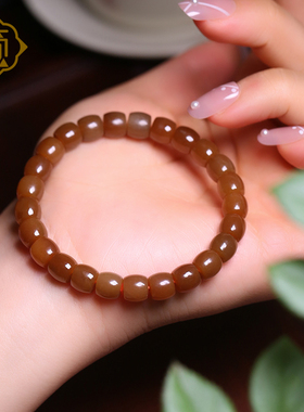 顽石灵 毕业级焦糖玛奇朵色细肉糖玉和田玉老型珠单圈手串W2-45