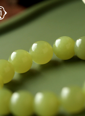 顽石灵凝黄映暖毕业级细肉黄口料和田玉大颗粒圆珠手串W2-18