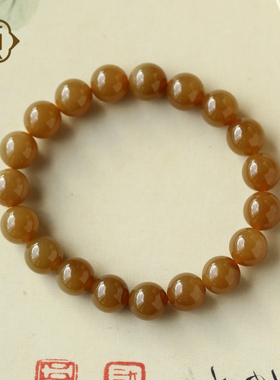 顽石灵吉祥糖韵水晶文玩一级细肉糖玉和田玉圆珠手串W2-353