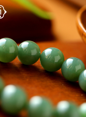 顽石灵粉嫩细腻毕业级一级细肉粉青和田玉圆珠手串W1-151