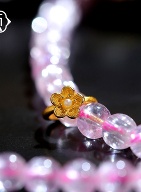 顽石灵粉紫交融毕业级玻璃体猫眼紫锂辉配925银设计款手串W1-171