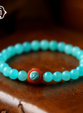 顽石灵清新奶油体天河石混搭南红玛瑙精雕设计款单圈手串W2-214