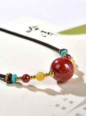 心上秋系列~红色典雅锁骨相思豆手工编项链