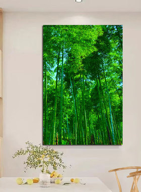 翠绿竹林竹子竹报平安玄关绿色森林大自然风景挂画客厅装饰墙壁画