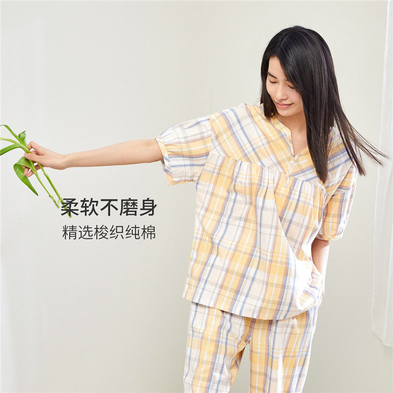 秋鹿秋季格子中年格纹优雅居家睡衣 秋鹿汕头睡衣/家居服套装