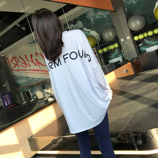 岸非运动 健身房网红运动上衣宽松速干跑步T恤长袖瑜伽服罩衫女