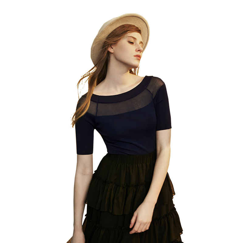 意界春夏新品短袖套头一字领t恤 意界T恤