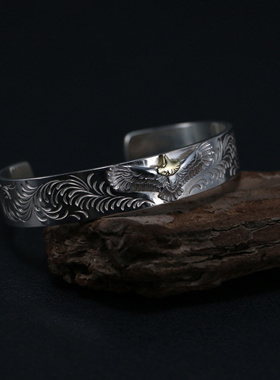 小周手作925纯银唐草手镯