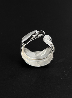 小周手作羽毛戒银鹰头素羽毛戒指