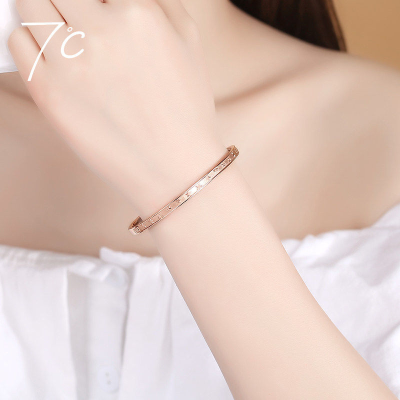 七度999女罗马数字ins dw纯银手镯 七度珠宝手镯