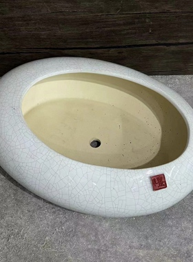 园艺冰裂仿石湾花盆陶瓷透气蛋型盆栽室内植物客厅高档盆景盆古典