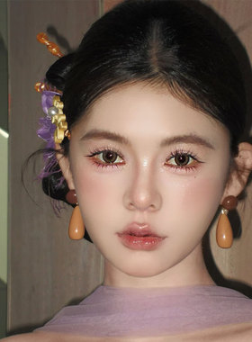 仿生蝴蝶发夹新款新娘头饰森系紫色花朵发夹古风汉服发饰新中式晨