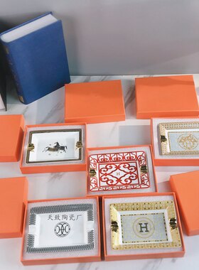 爱大中小号烟灰缸轻奢礼盒中国红&标&黑线&金色马拉车&马图