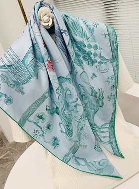 骑士双面印花真丝丝巾