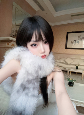 Eva君君酱环保仿狐狸毛拼色保暖软糯围脖女气质韩系围巾高级感冬