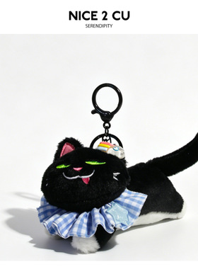 原创搞怪小黑猫公仔书包背包挂件