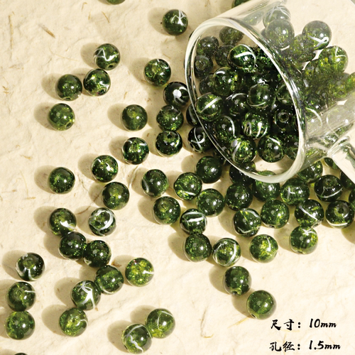 10mm洒金龙纹玻璃圆珠碎花琉璃珠爆珠散珠手工diy串珠饰品配件 - 图2